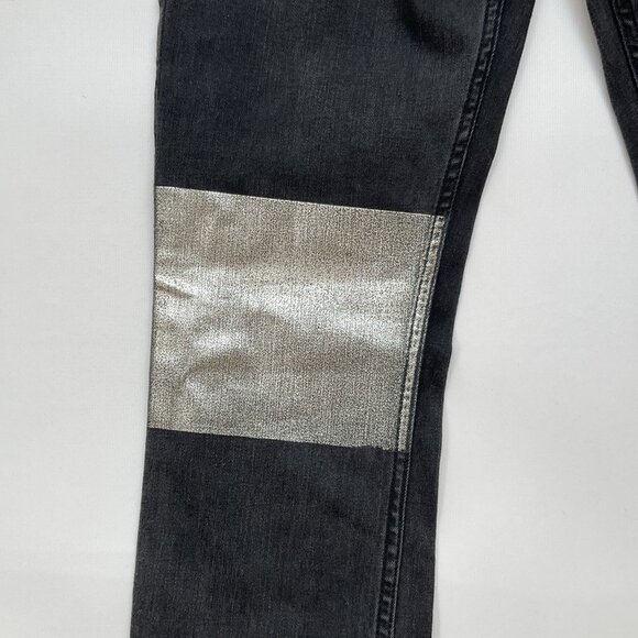 Guess Women’s Moto Zip Skinny Jeans In Black With Knee Silver Patch Size 27 - Picture 5 of 14
